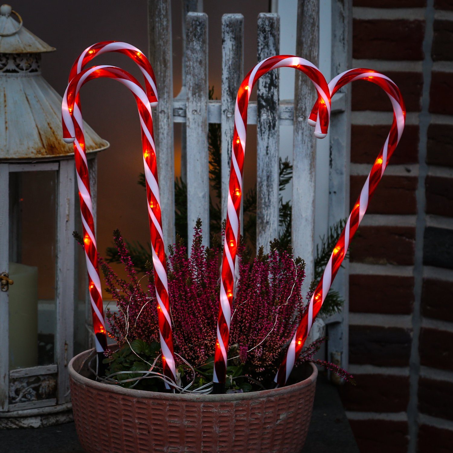 MARELIDA LED Dekolicht LED Zuckerstangen Gartendeko Weihnachtsbeleuchtung Batterie Timer 4St., LED Classic, warmweiß (2100K bis 3000K)