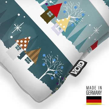Kissenbezug, VOID (1 Stück), Sofa-Kissen Winter Stadt Häuser Weihnachten Schnee Landschaft Ski fahren Dekoration Weihnachtsmarkt Heilig Abend Nacht