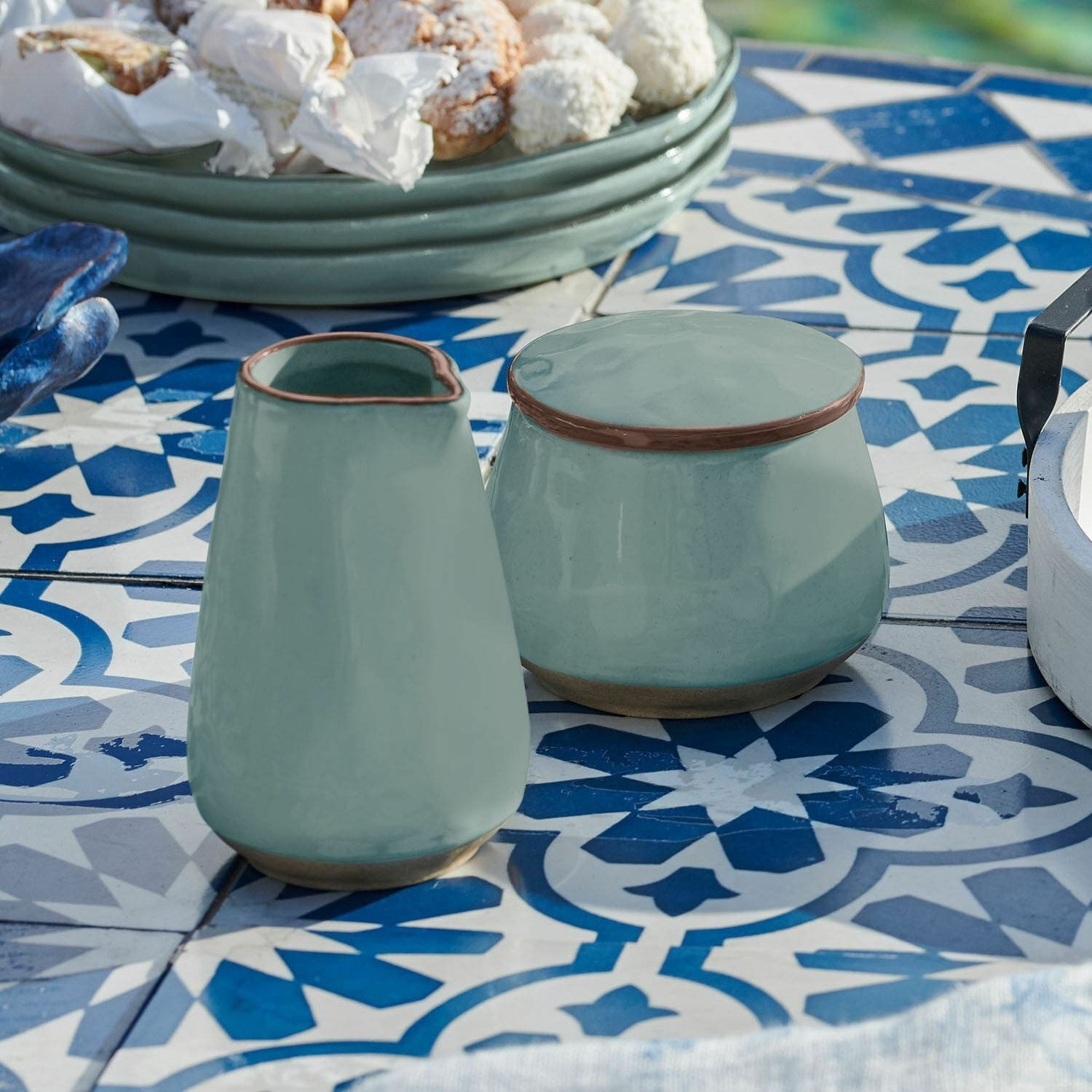Mirabeau Geschirr-Set Zuckerdose und Milchkännchen Biarré türkis, Steinzeug
