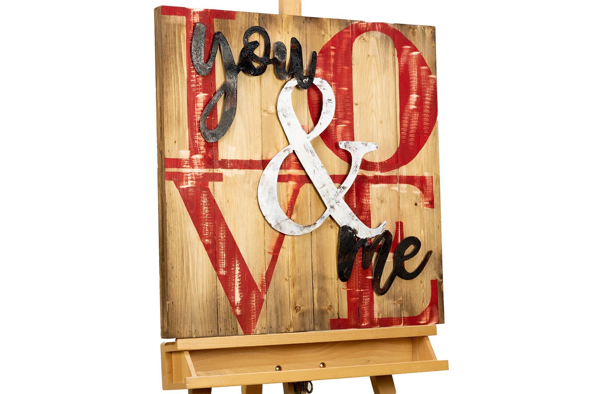 KUNSTLOFT 60x60 Love handgefertiges Pure Holz aus Holzbild Wandbild cm,