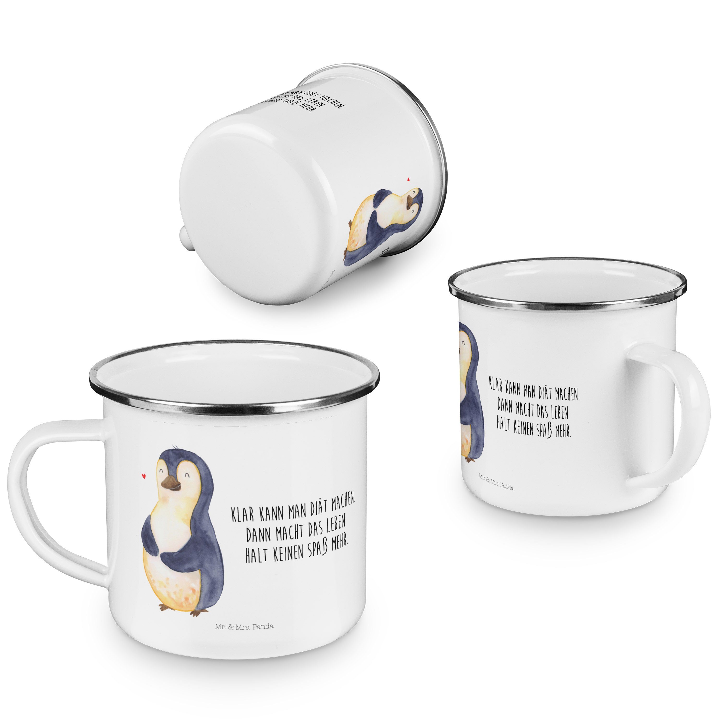 Geschenk, Tasse, Mr. - Kaffee & - Becher dick, Emaille Mrs. Panda Blechtass, Diät Pinguin Outdoor Weiß
