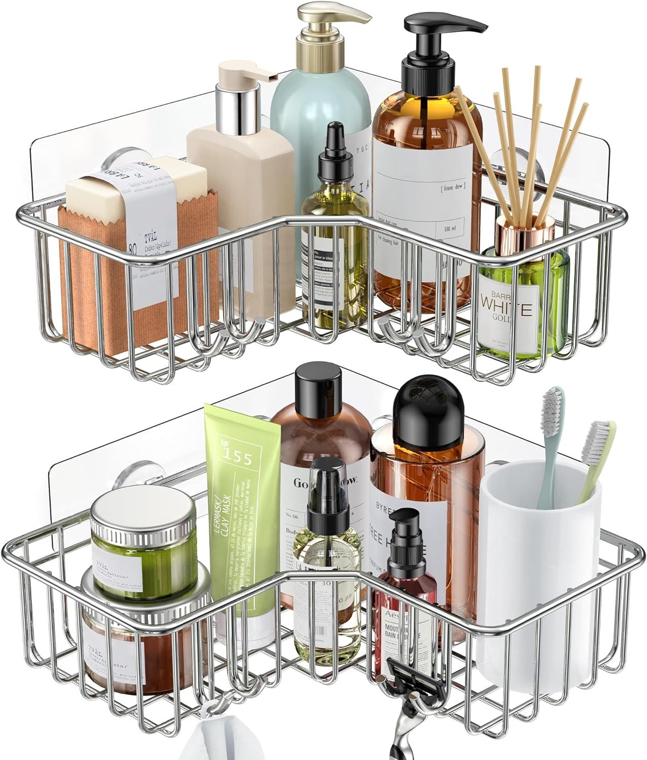 Refined Living Duschregal Eck-Duschregal 2er-Pack mit 8 Haken, Ohne Bohren, günstig online kaufen