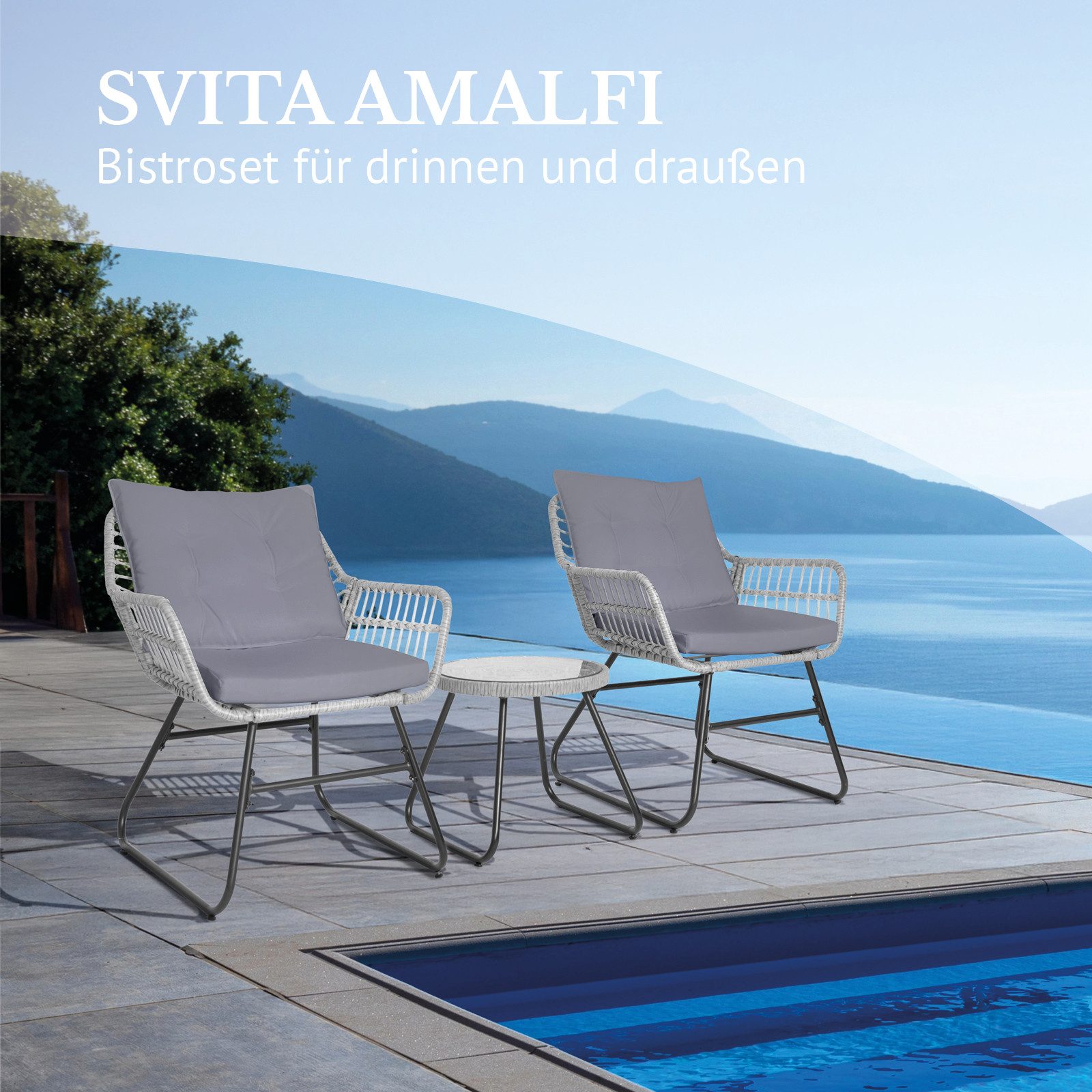 SVITA Balkonset AMALFI, Rattan, Outdoor, Sitzgruppe, günstig online kaufen