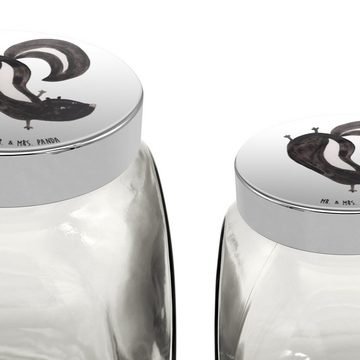 Mr. & Mrs. Panda Vorratsglas XL 2000ml Stinktier Handstand - Weiß - Geschenk, Stinker, Aufbewahrun, Premium Glas, (1-tlg), Mit Motiv