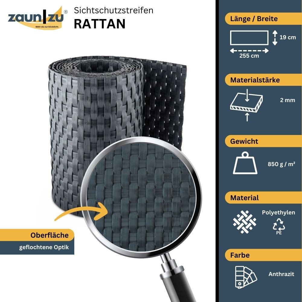 zaunzu Sichtschutzstreifen Rattan Einzelstreifen für Doppelstabmatten günstig online kaufen