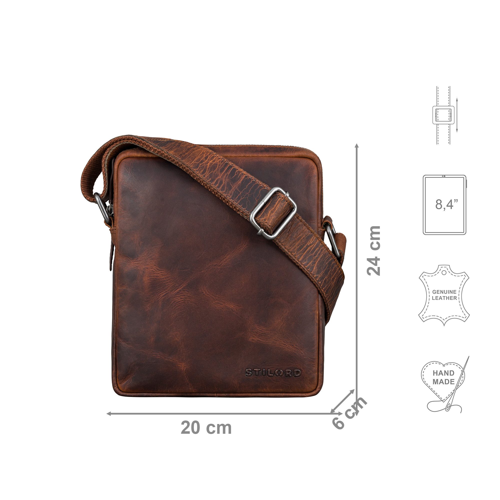 STILORD Schultertasche "Zander" Vintage Leder Umhängetasche Herren Klein für 8 Zoll Tablet