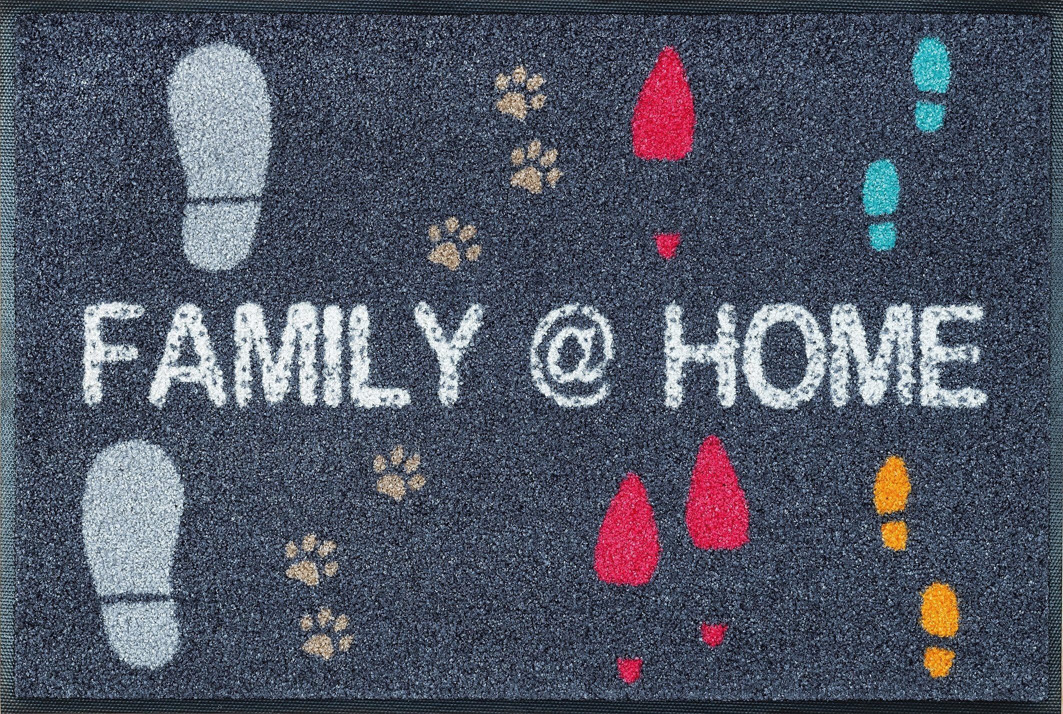 Fußmatte Family @ Home, wash+dry by Kleen-Tex, rechteckig, Höhe: 9 mm, Schmutzfangmatte, mit Spruch, In- und Outdoor geeignet, waschbar