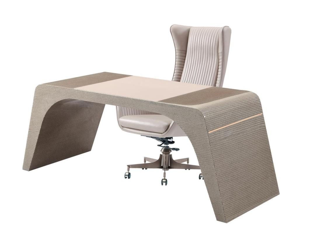 JVmoebel Computertisch Luxuriöses Schreibtisch- und Stuhl-Set aus Holz und Edelstahl (Packung, 1-St., 1x Computertisch + 1x Computerstühl), Made in Europa