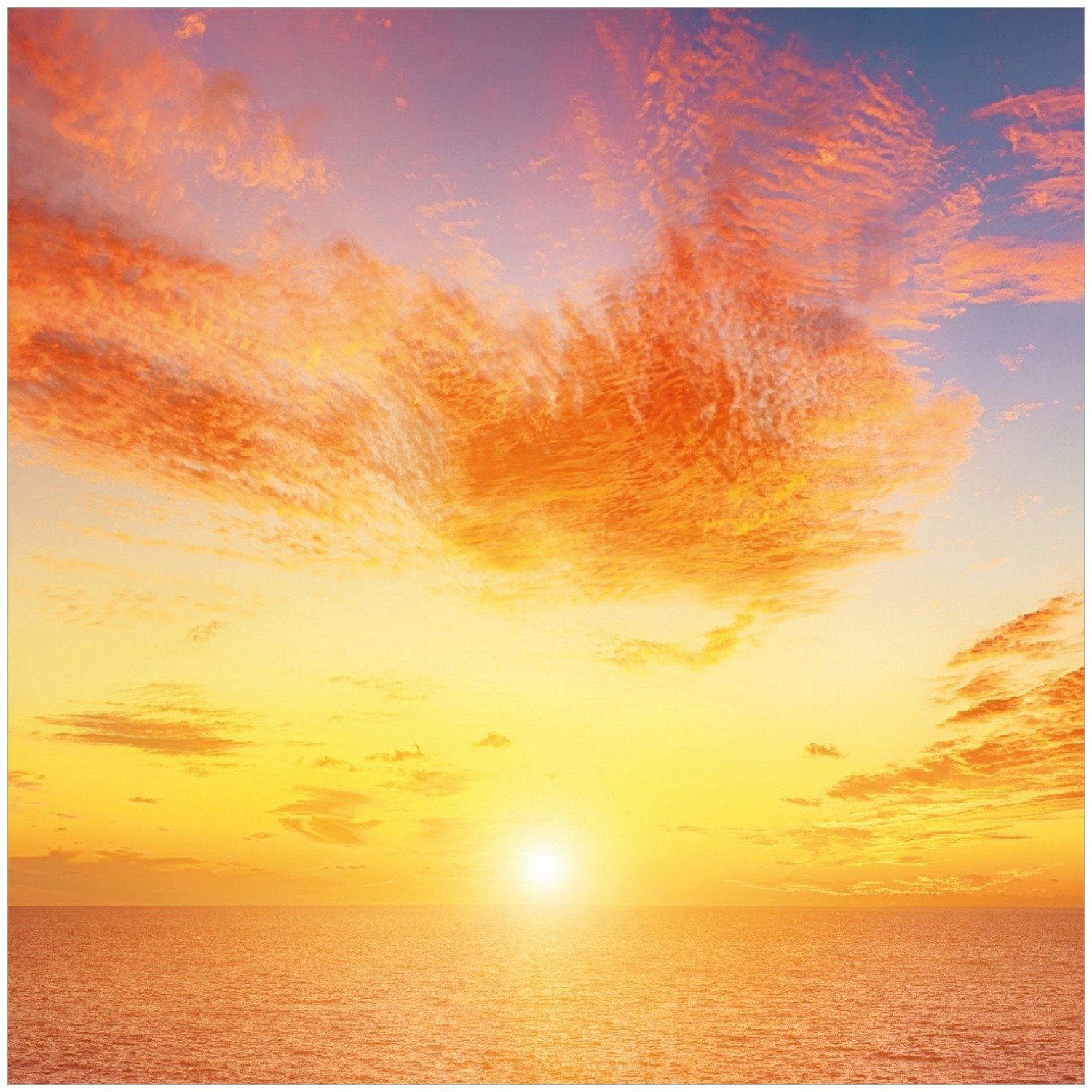 Wallario Memoboard Sonnenuntergang über dem Meer - rote Wolken und blauer Himmel