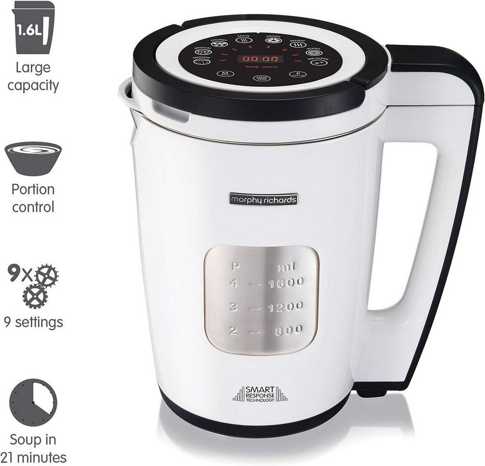 Morphy Richards Smoothie-Maker 501020 Suppen Mixer Suppenbereiter  Suppenkocher 1.6L Kochmixer 1600W, 1600,00 W, Edelstahl, 1.6 Liter, 9  Programme, Reinigungsprogramm, Smart-Technick