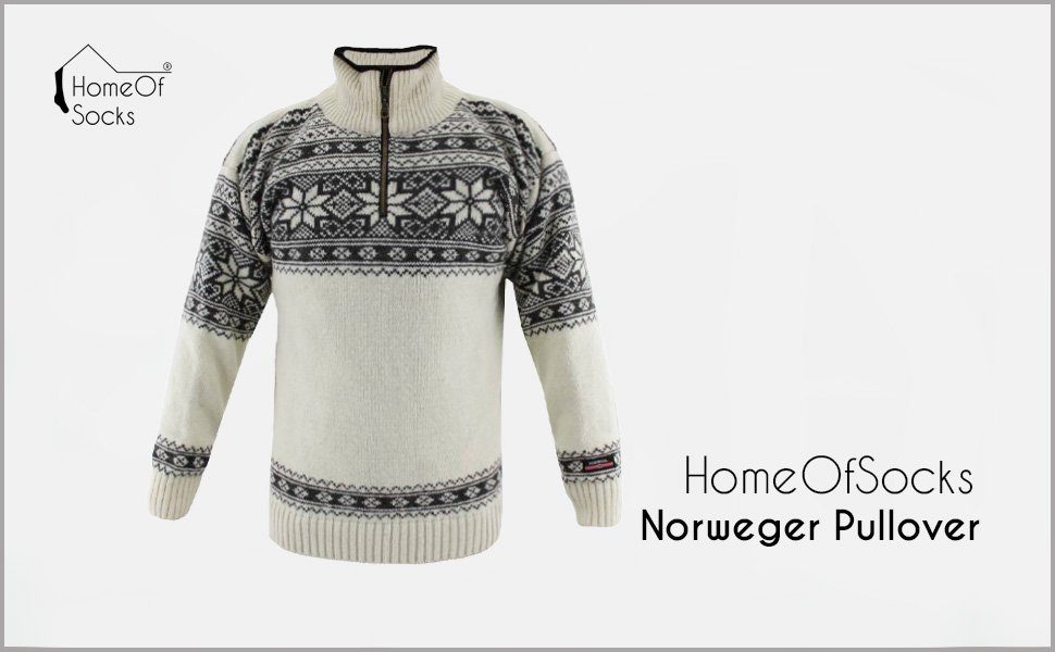 Design Strick In Rollkragenpullover Norwegerpullover Wolle Reißver Weiß Norwegischem Fleecekragen HomeOfSocks 100% Pullover