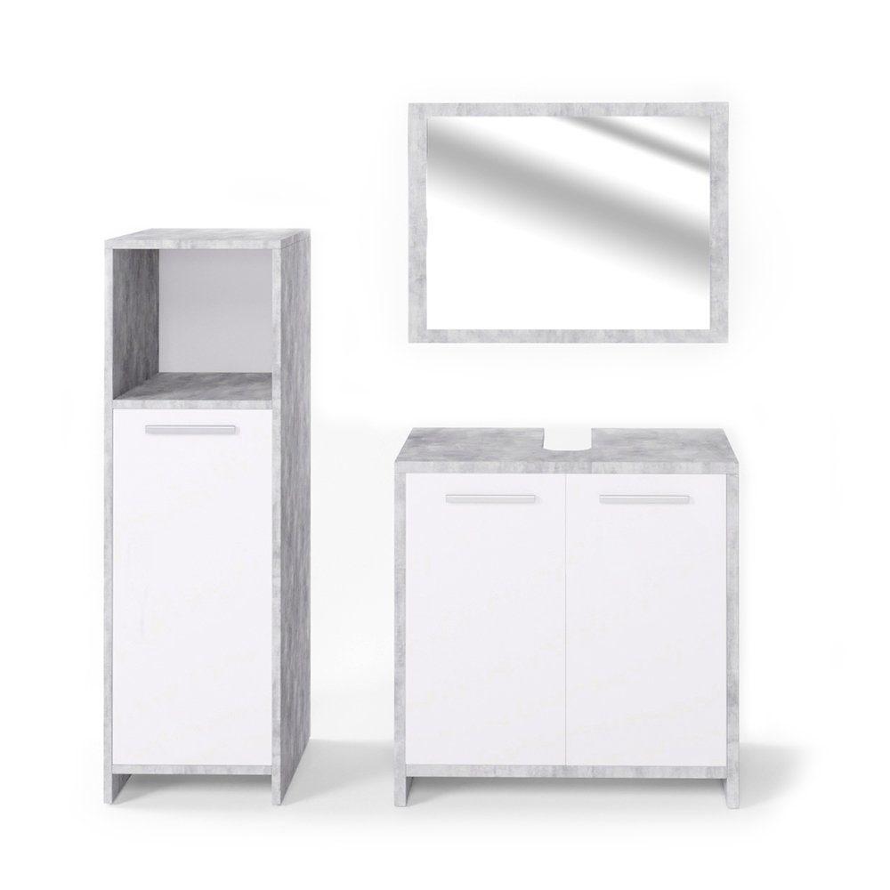 Vicco Badmöbel-Set Kiko, Beton/Weiß, 3 Teile, günstig online kaufen