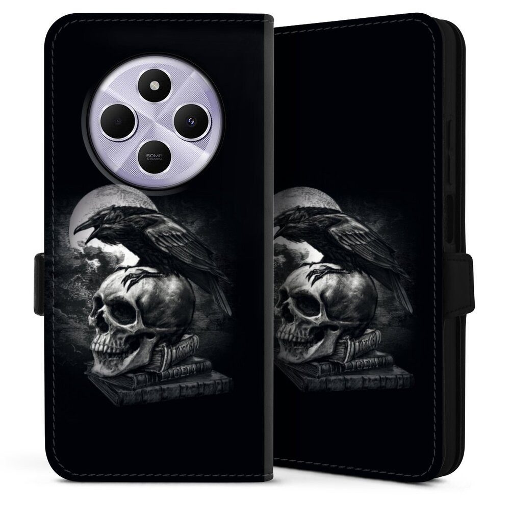DeinDesign Handyhülle Rabe Schädel Totenköpfe Poe's Raven, Xiaomi Redmi 14C Hülle Handy Flip Case Wallet Cover Handytasche Leder