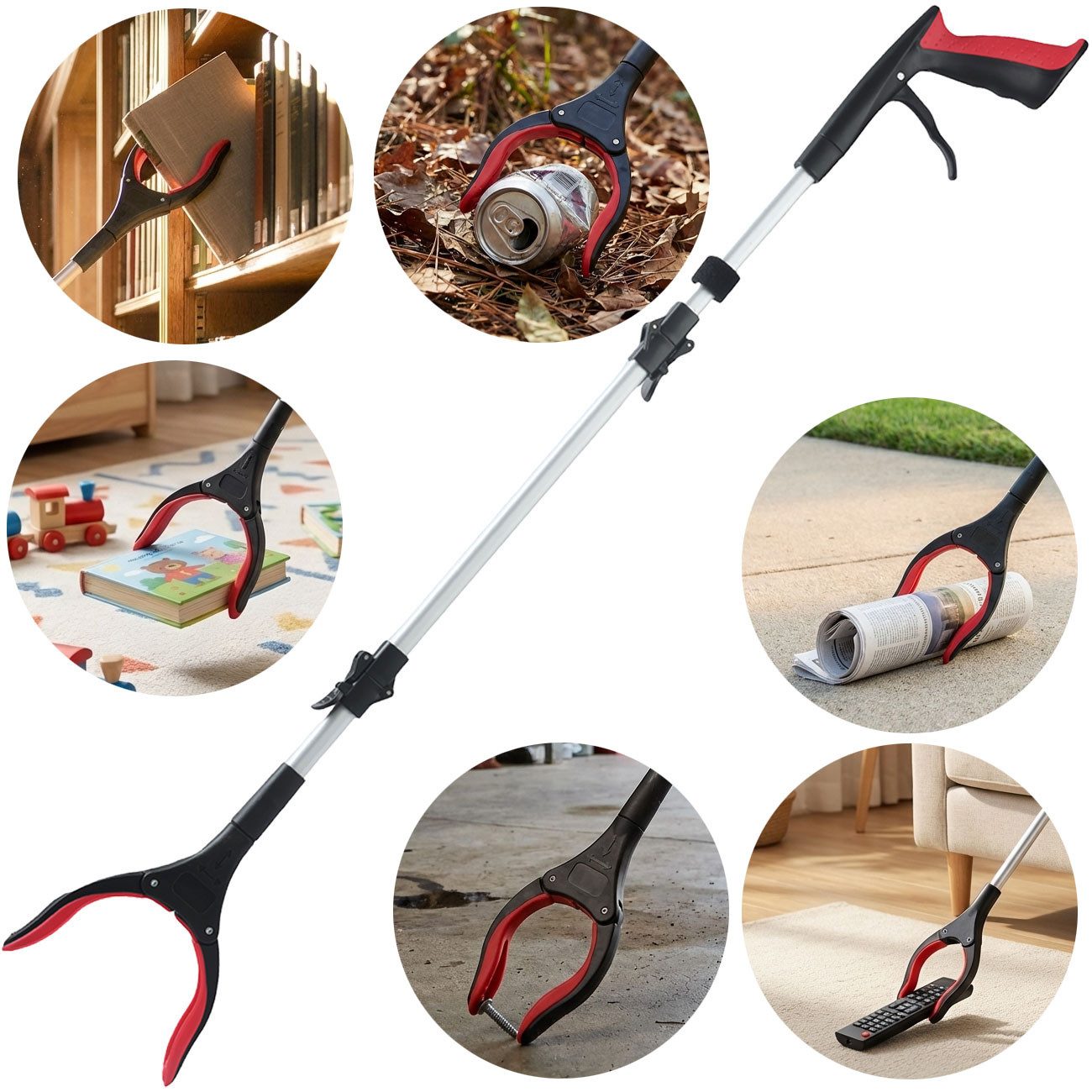 shop'n smile ideoon Greifzange Faltbare Greifzange 92 cm Aluminium Greifhilfe mit Magnet & 360° Kopf, 1-tlg., 1er-Set & 2er-Set, 92cm Greifhilfe faltbar, Magnetspitze, tragfähig bis 2kg