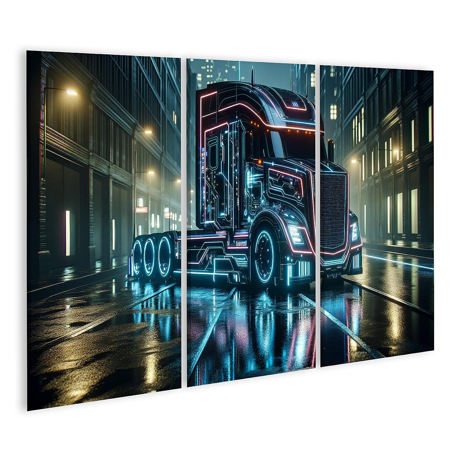 Leinwandbild Futuristischer LKW Truck Lastwagen bei Nacht für Jugendzimmer