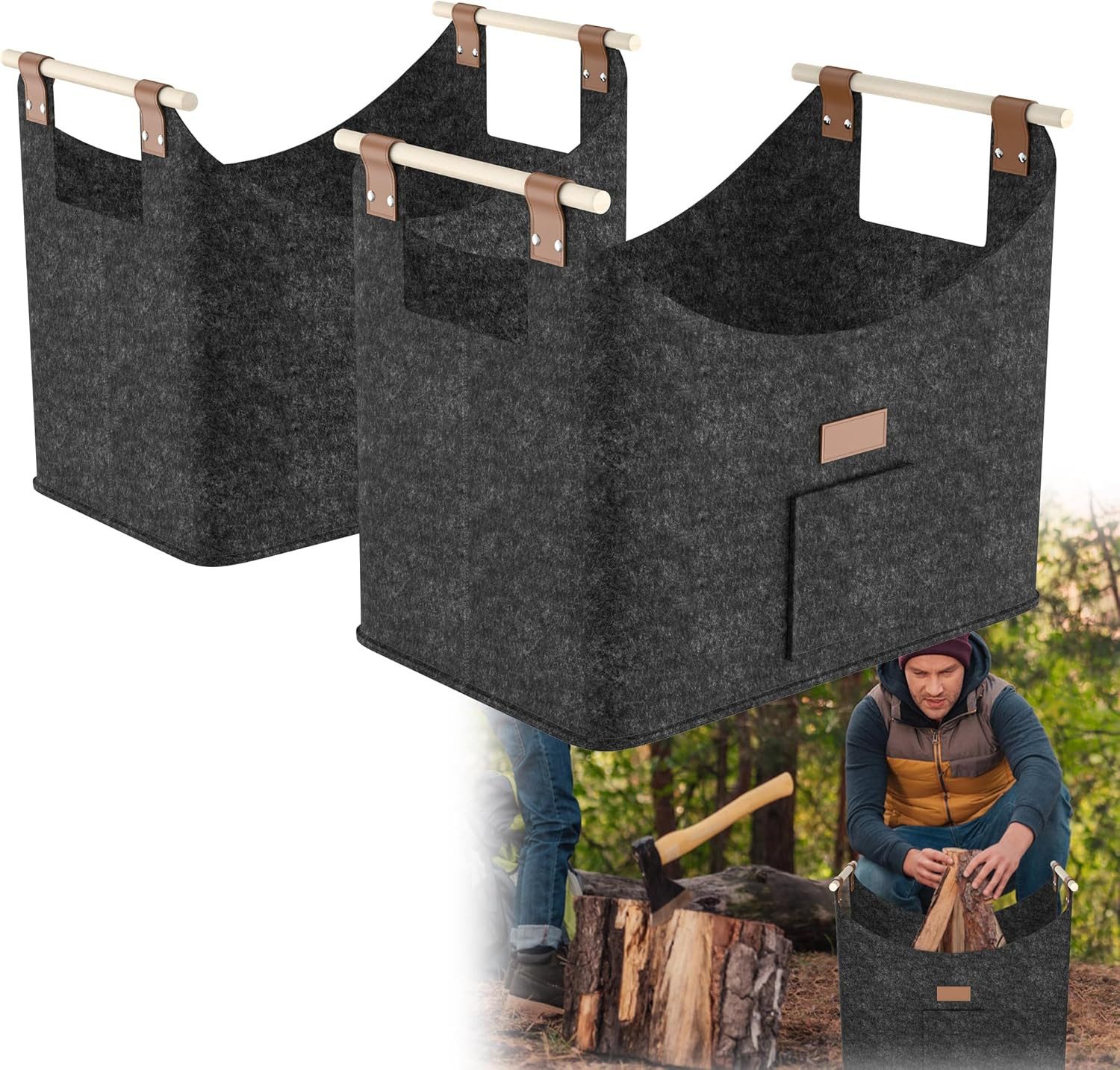 FIVMEN Kaminholzkorb Brennholzkorb Filzkorb 2 Stück Holzkorb Kaminholz (mit günstig online kaufen