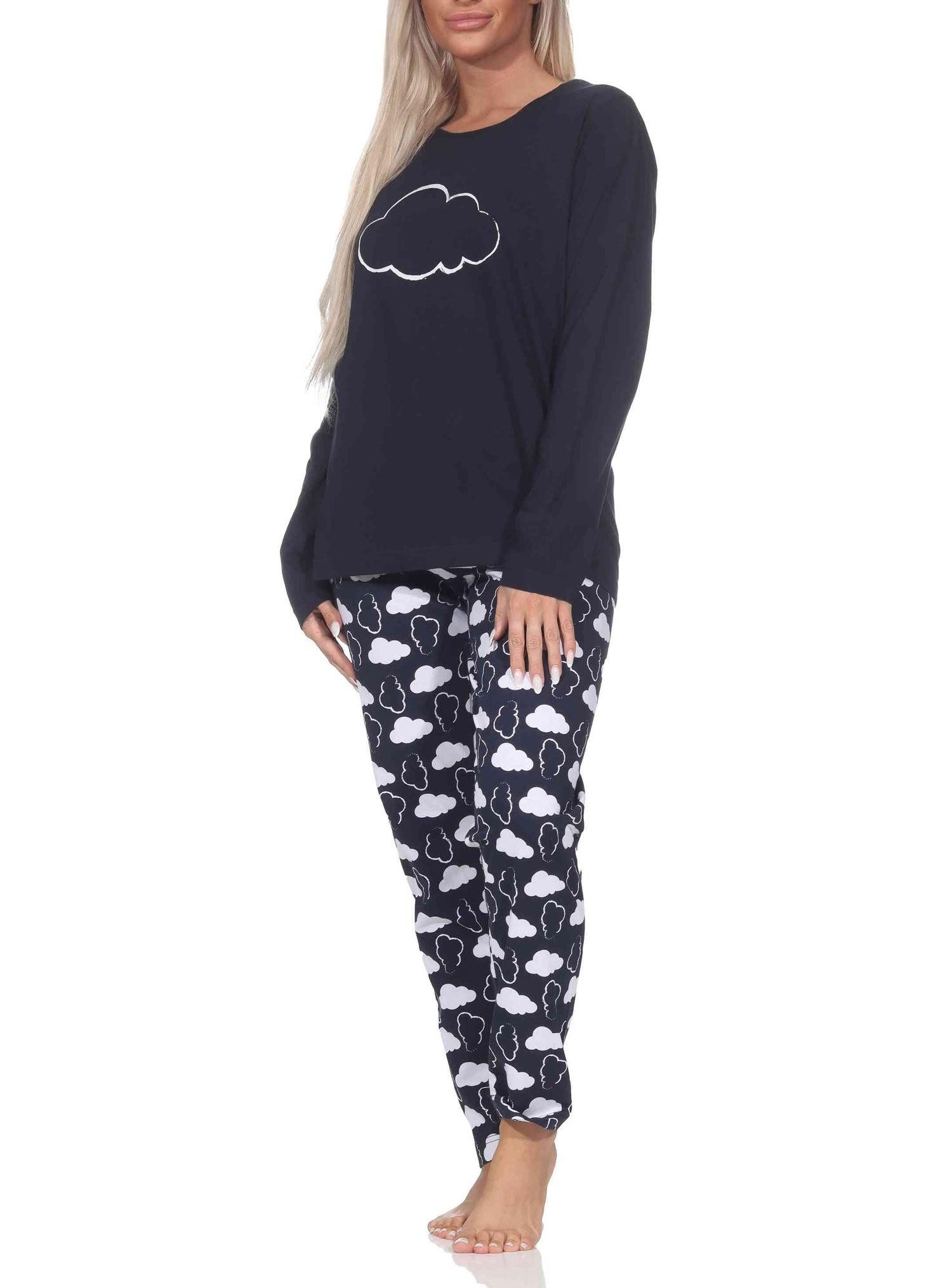 Normann Pyjama Normann Damen Schlafanzug langarm Pyjama mit Wolken Motiv – Bild 2 von 4
