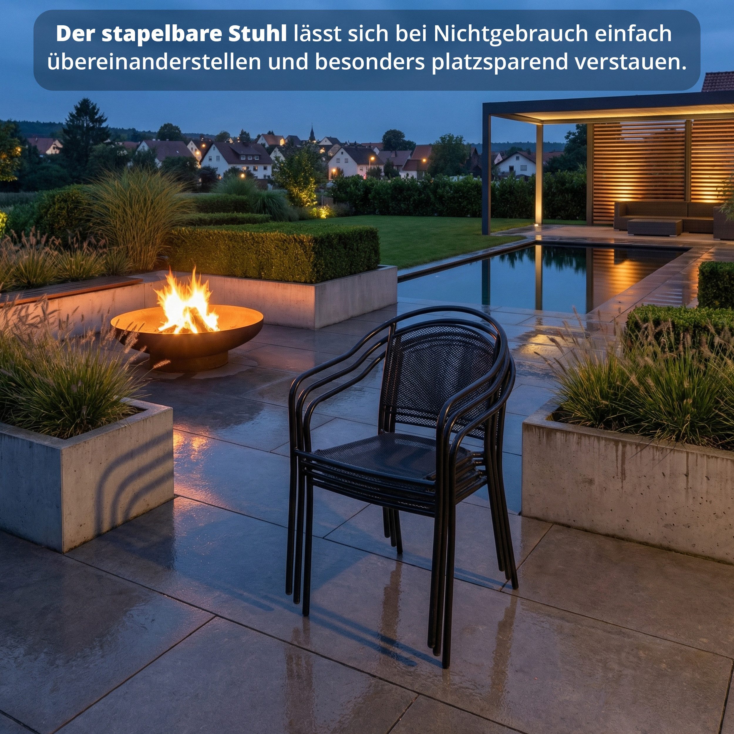 KHG Gartenstuhl mit Armlehnen & Gittergeflecht Anthrazit, bis 150 kg belastbar, aus Stahl mit E-Coating-Beschichtung, bis 150 kg belastbar, stapelbar – Bild 5 von 5