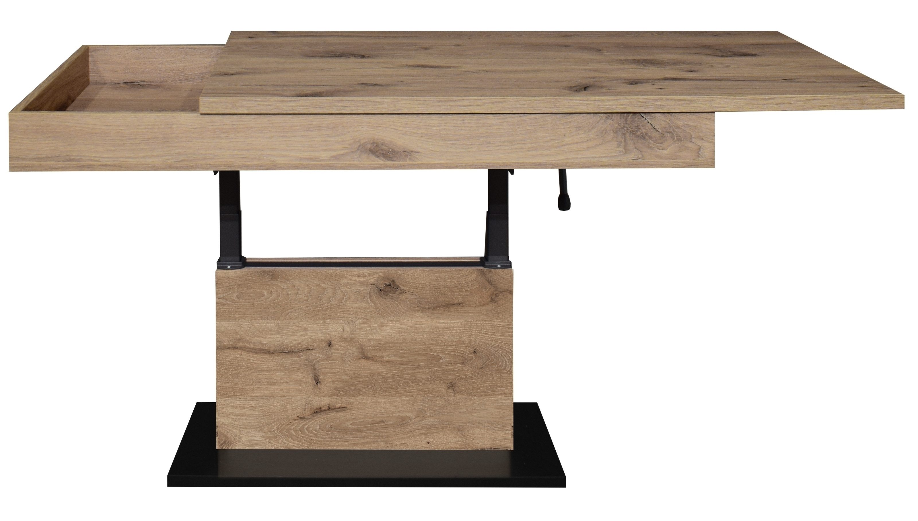 freiraum Couchtisch Lift, höhenverstellbar, viking oak Dekor / schwarz - 110x58/77x60cm (BxHxT)