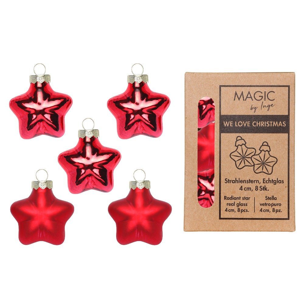 Holly & Jolly Christbaumschmuck, Christbaumschmuck Sterne 4cm Glas 8 Stück - Merry Red