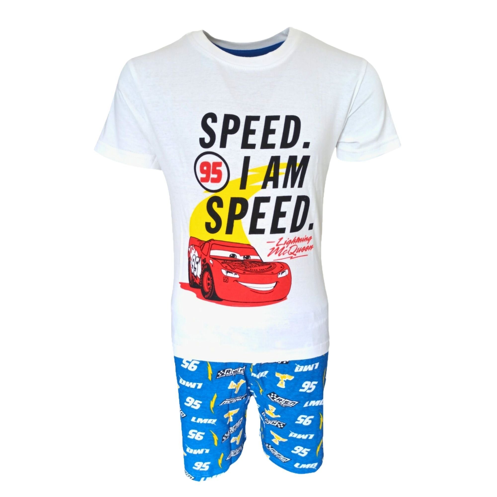 Disney Cars Schlafanzug Lightning McQueen (2 tlg) Pyjama Set kurzarm Jungen Shorty Gr. 98-128 cm Blau