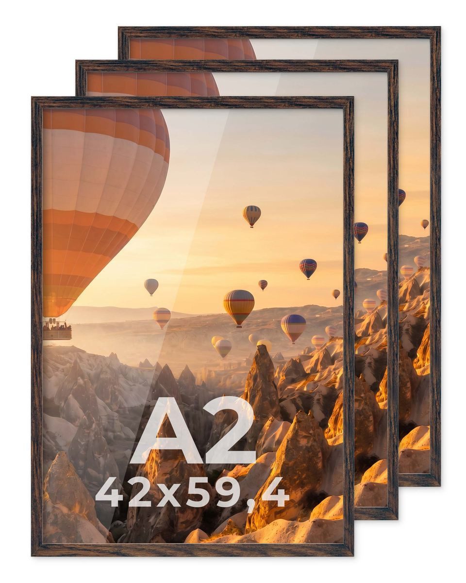 PHOTOLINI Bilderrahmen 3er Set modern mit bruchsicherem Acrylglas, Holz MDF, Fotos & Poster, für 3 Bilder (3er Set), Posterrahmen A2 42x60 cm zum Aufhängen