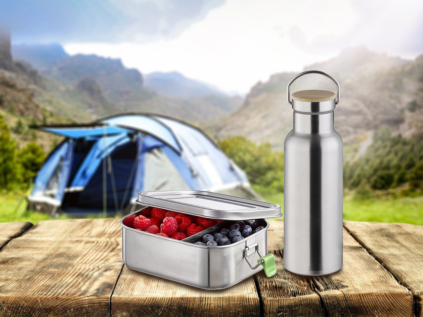 APS Lunchbox, Edelstahl, (2-tlg), SET Thermosflasche & Brotdose aus Edelstahl, Brotzeitbox, Vesperdose