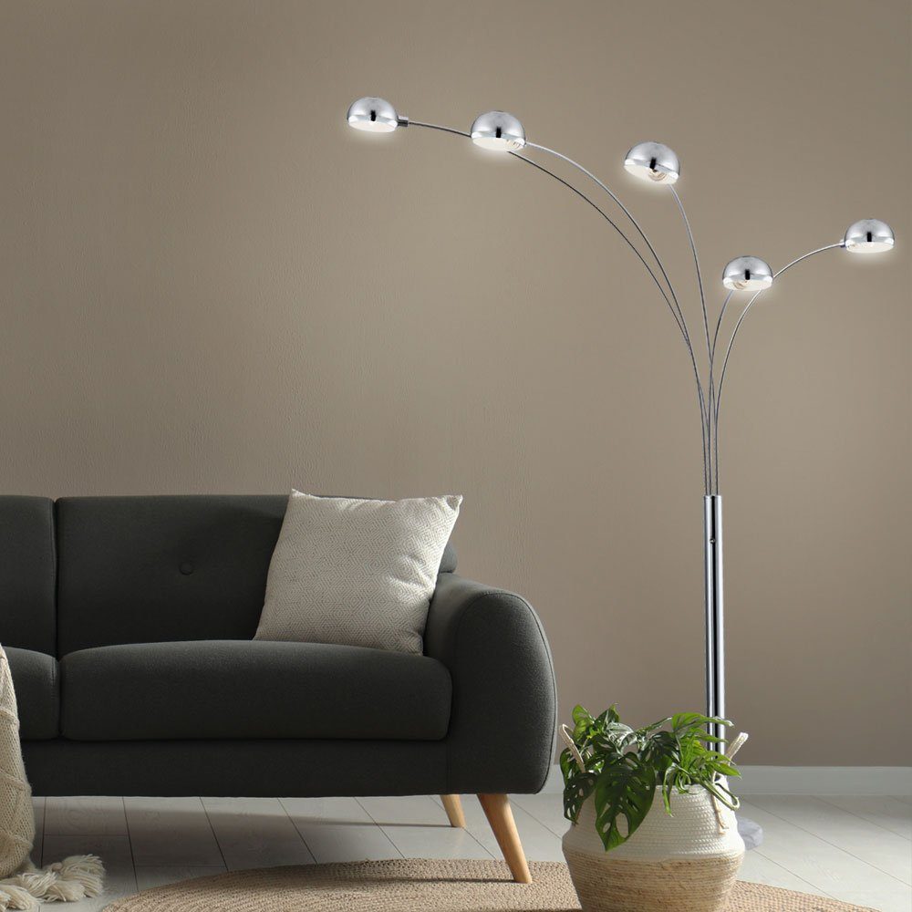 etc-shop LED Stehlampe, Leuchtmittel inklusive, 15 Design Marmor Lampe Lobby Leuchte Warmweiß, Watt LED Steh Chrom Fußschalter
