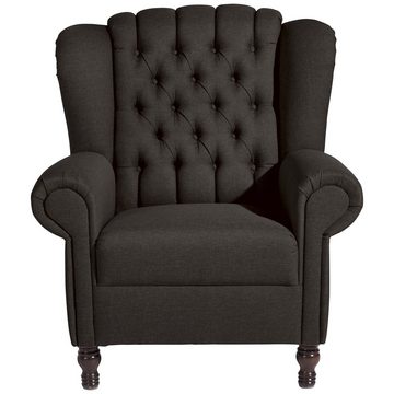 Max Winzer® Chesterfield-Sessel Vary Ohrenbackensessel Flachgewebe schoko (1 Stück), Made in Germany