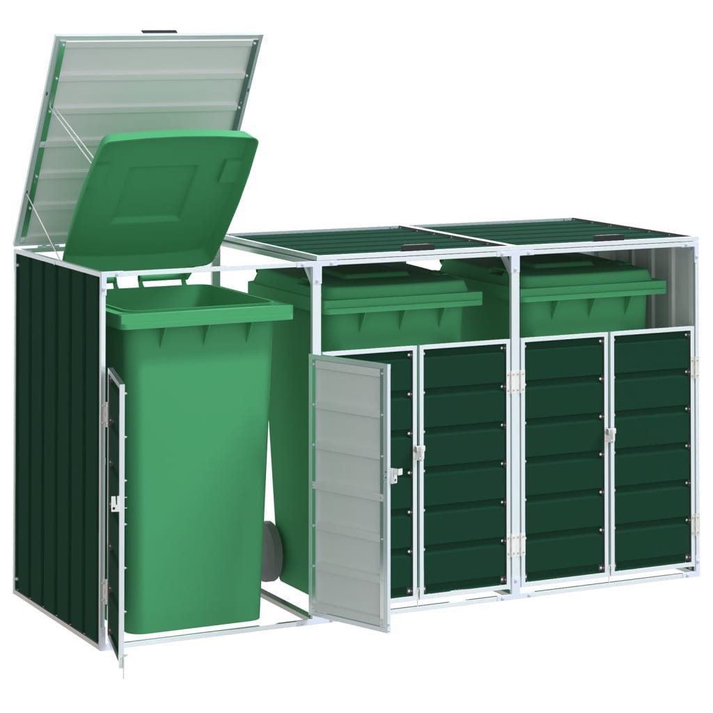 vidaXL Mülltonnenbox, Mülltonnenbox für 3 Tonnen Grün 216x81x115 cm Stahl