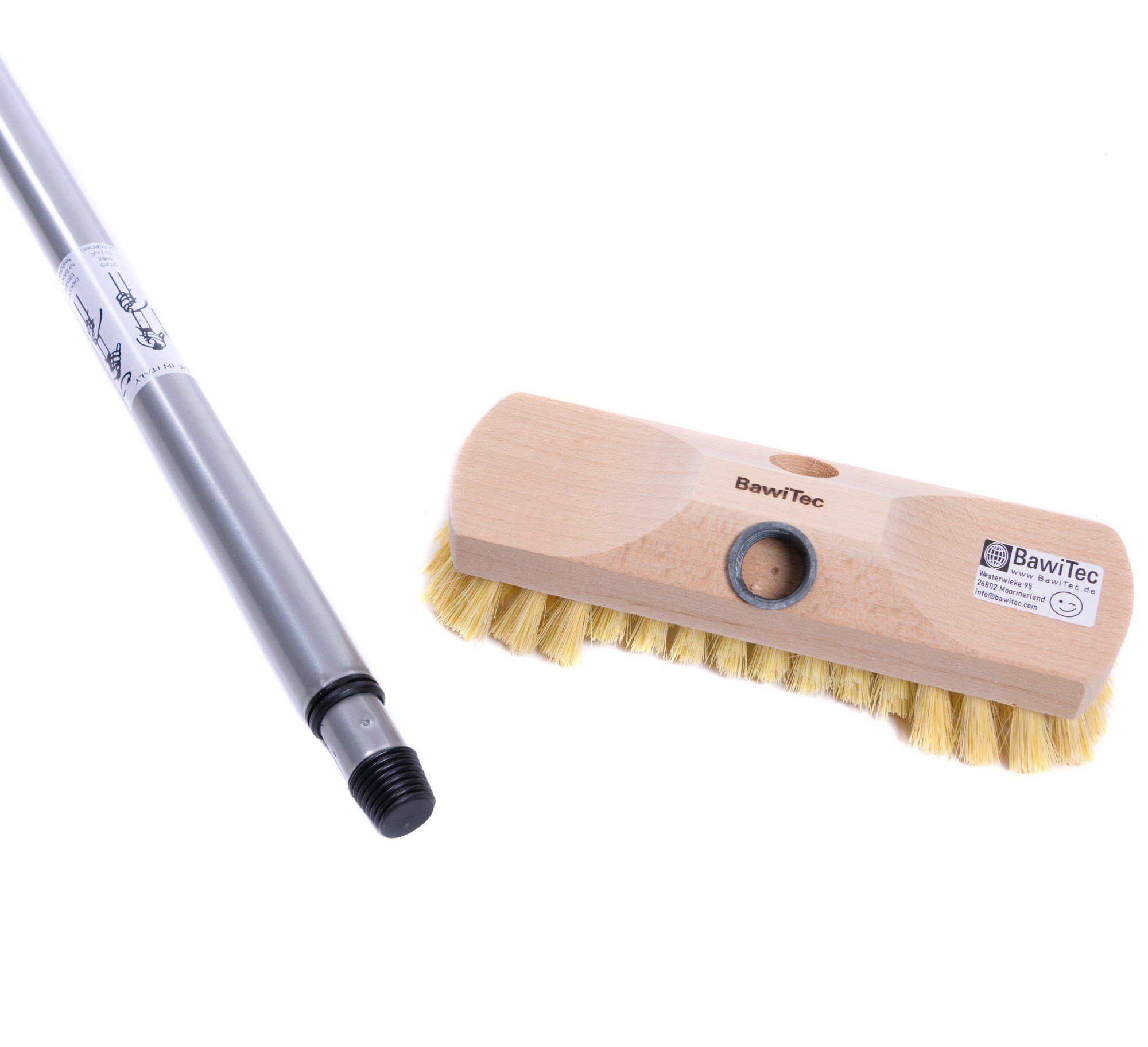 BawiTec Reinigungsbürste Holz Schrubber mit Borsten Bart Teleskopstiel lang Fußboden, Fliesen, Keramik, Steinzeug, Holzböden, Betonböden, Garagenböden, (2-tlg), stufenlos verstellbar