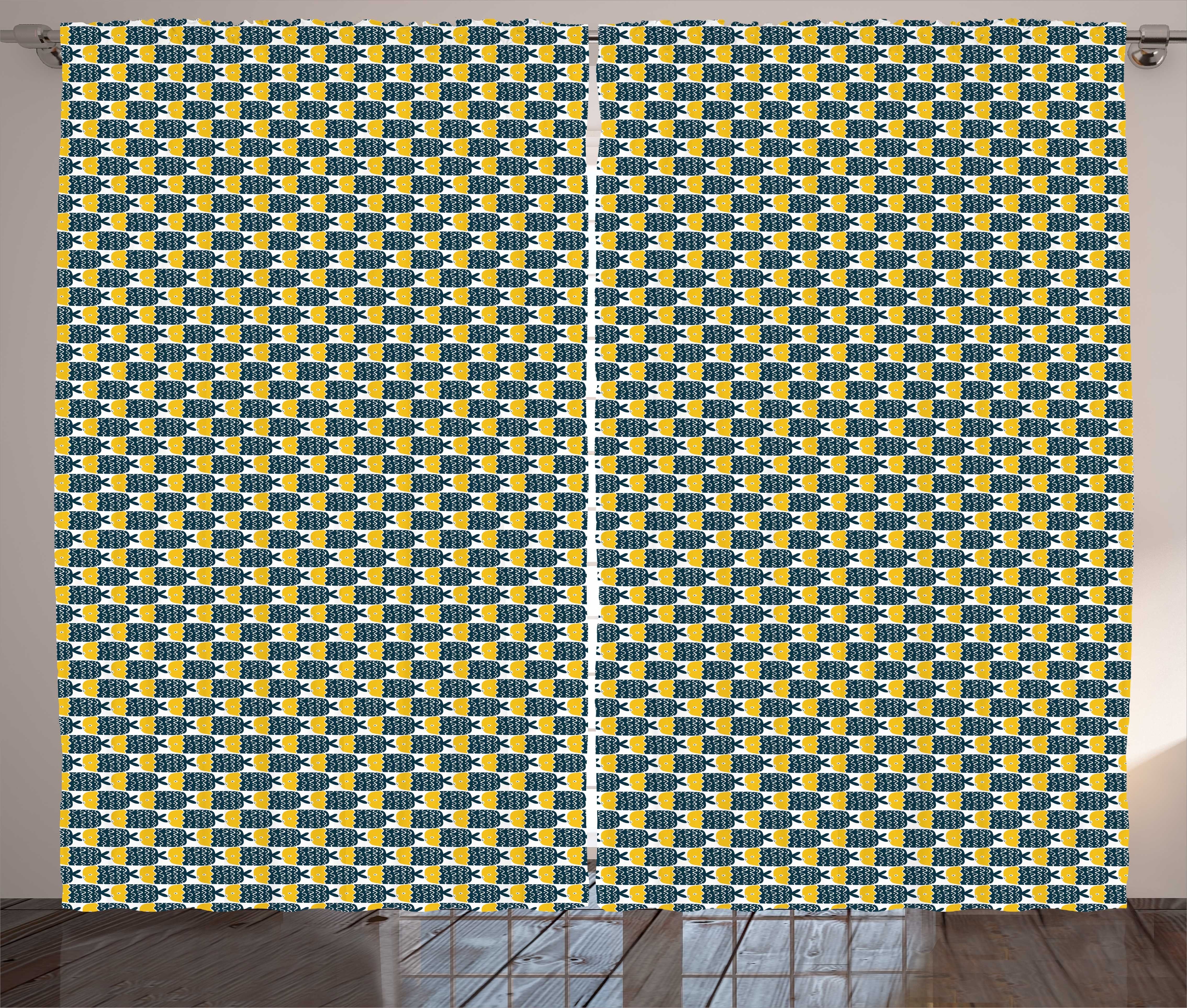 Fische Schlaufen Vorhang abstrakte Kräuselband mit Gardine und Volkskunst Schlafzimmer Abakuhaus, Haken,