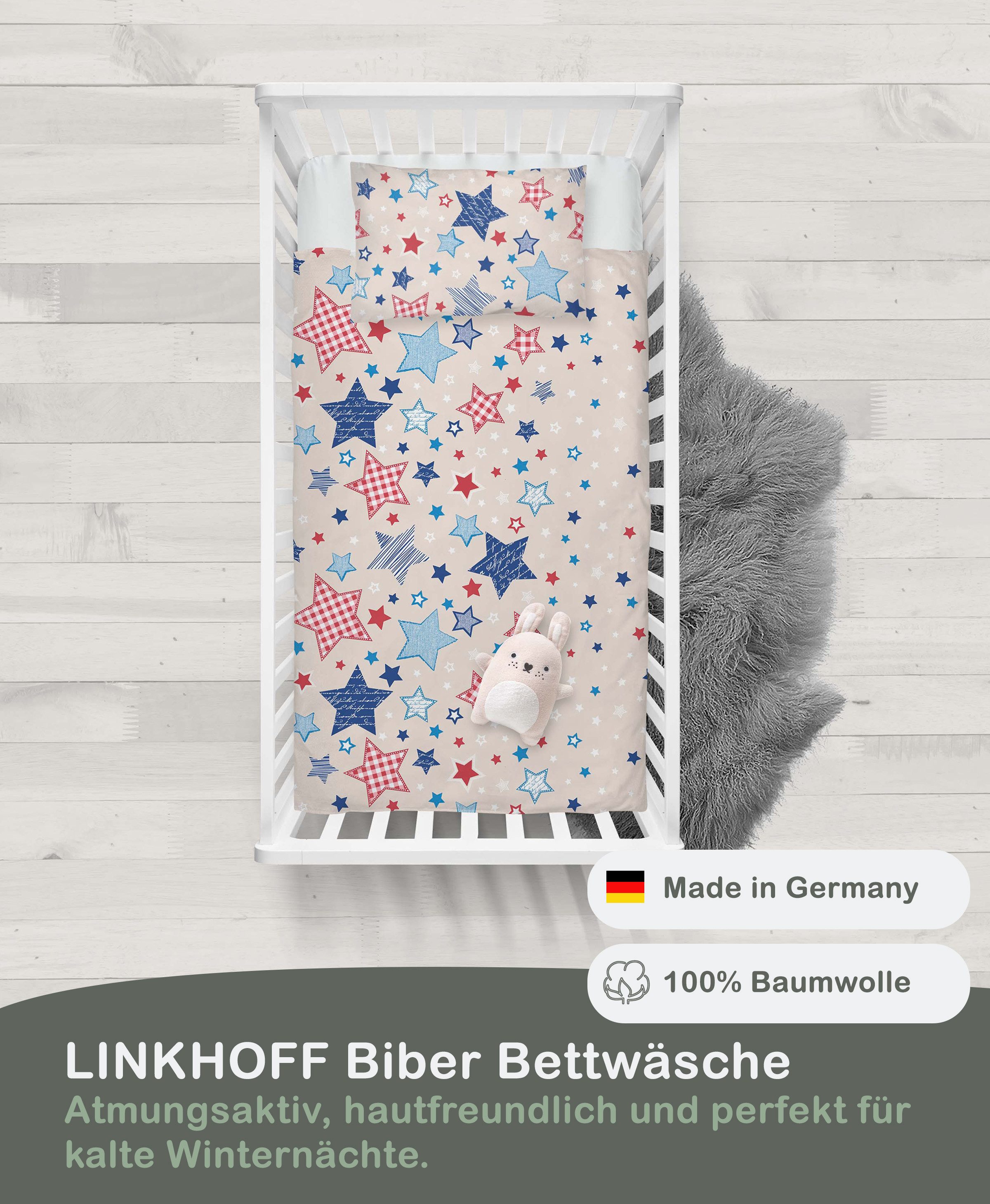 LINKHOFF Babybettwäsche Sterne Babybettwäsche 100 x 135 - Kleinkinder Bettw günstig online kaufen