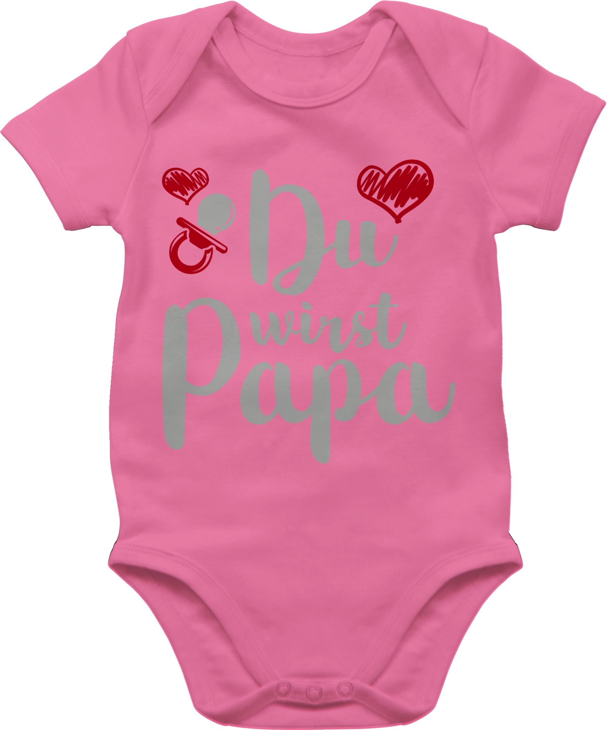 Shirtracer Shirtbody Du wirst Papa - grau Geschenk Vatertag Baby 3 Pink