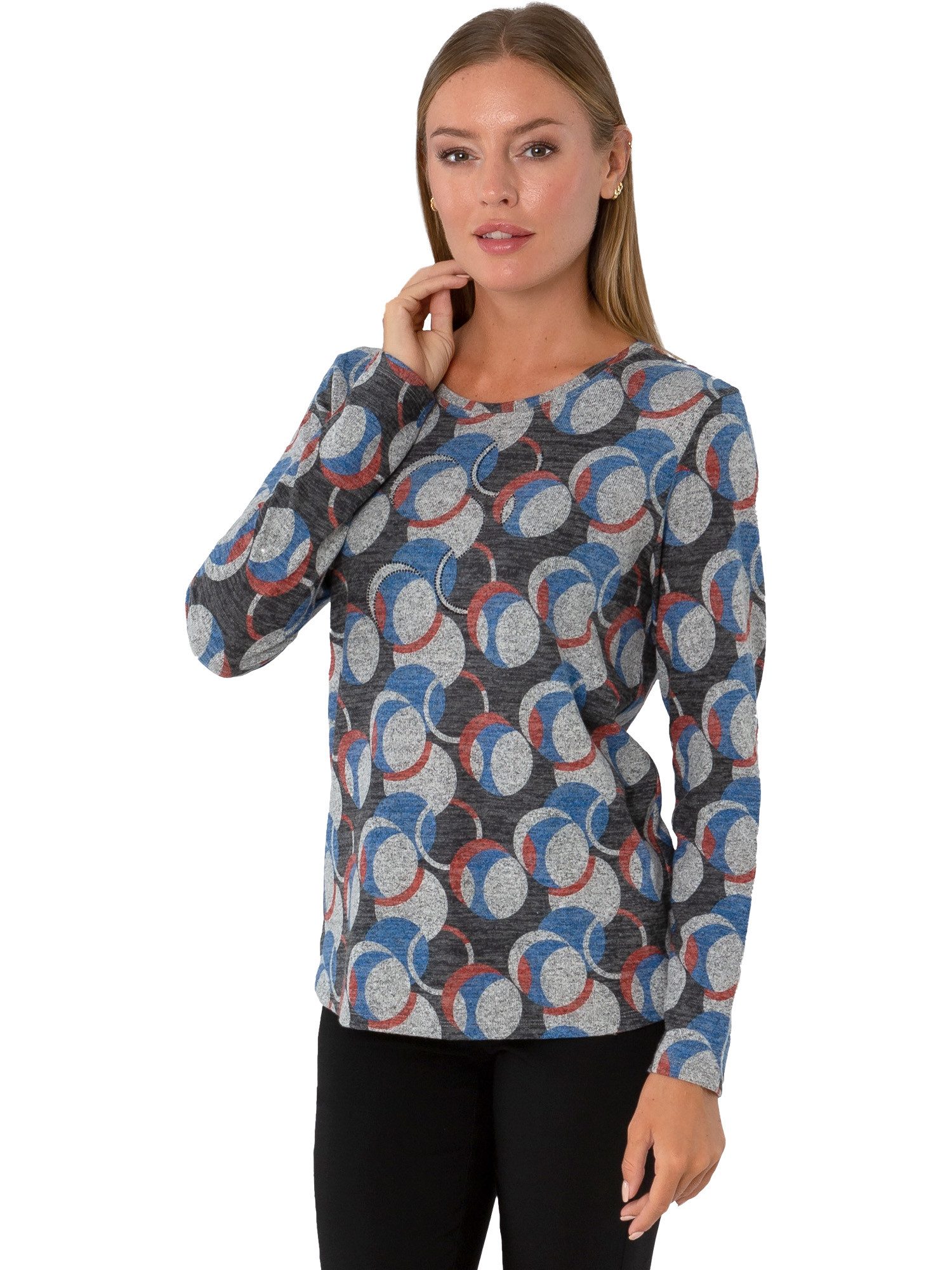 Estefania for woman Rundhalspullover 193-7626, mit Kringeln und Strassbesatz dezenter Strassbesatz, kuschlig weich