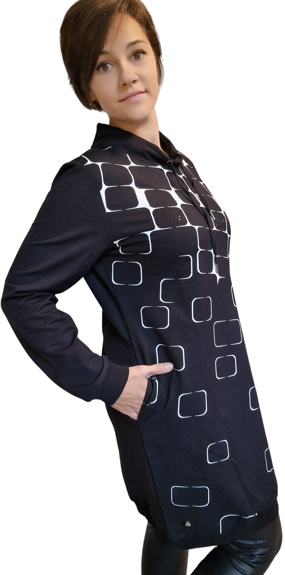 Gio Milano Sweatkleid G29-5106, Gio Milano Kleid mit Rautendruck und Strass günstig online kaufen