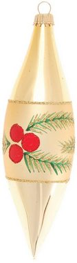 Krebs Glas Lauscha Christbaumschmuck Weihnachtsstern & Beeren, in Olivenform (3-tlg), Weihnachtsdeko, Christbaumkugeln aus Glas, Weihnachtsbaumkugel