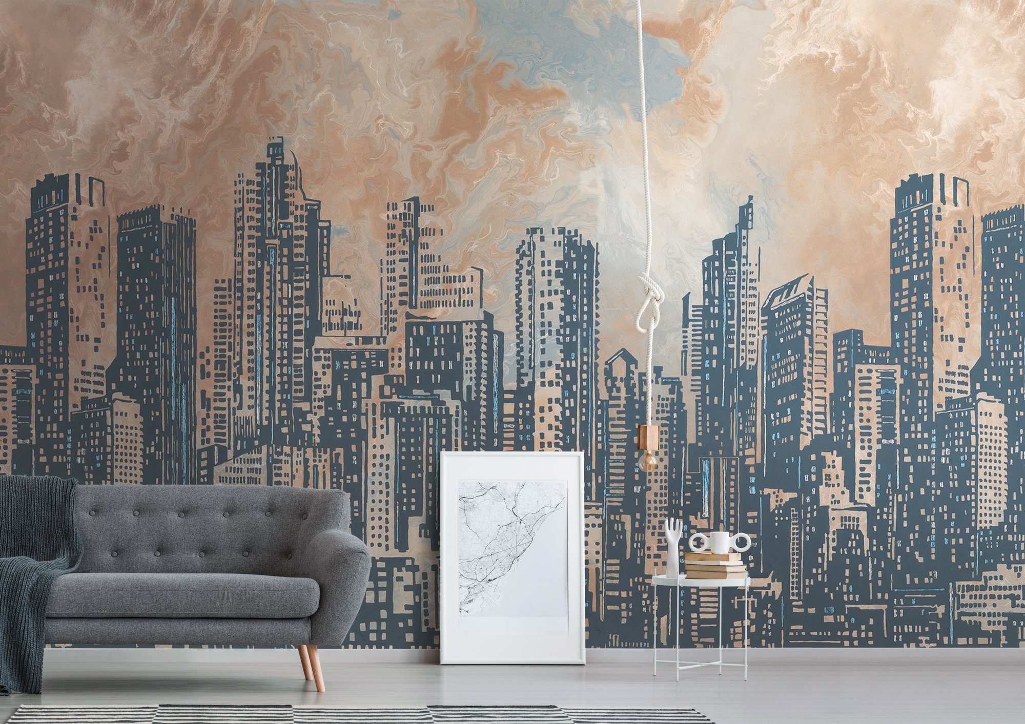living walls Fototapete Fototapete Skyline, glatt, matt, gemustert, neutral, (1 St), Vliestapete Stadt Gebäude Tapeten Wohnzimmer Schlafzimmer Küche Flur