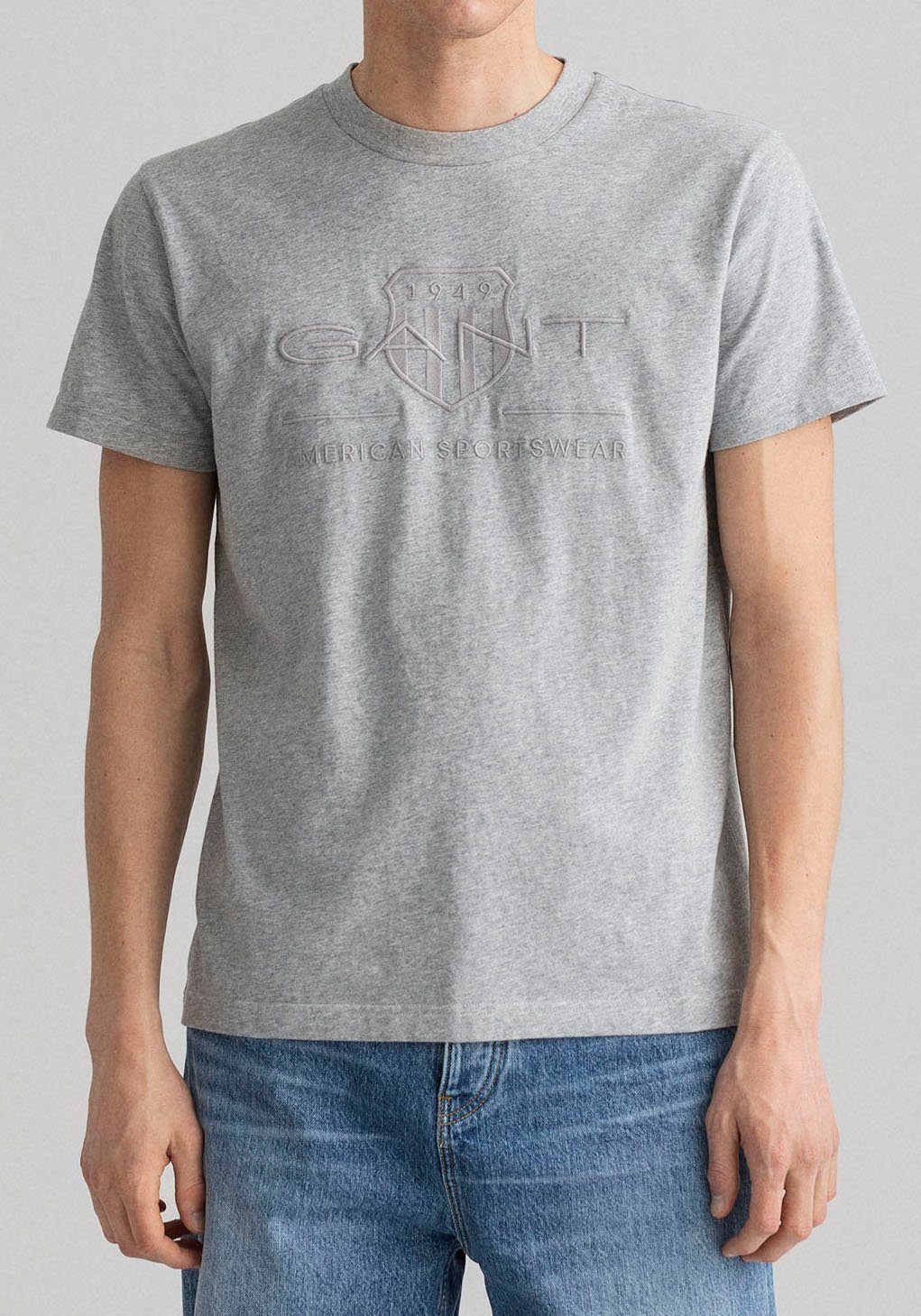 melange mit PIQUE D.1 Gant GANT auf T-Shirt PRIDE Logostickerei grey Brust der