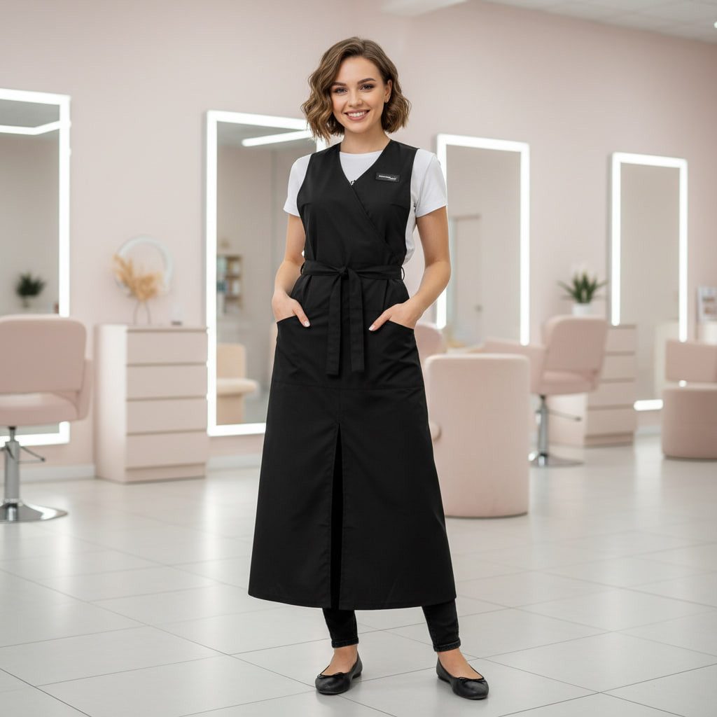 STM Company Kittelschürze Lange Schürze, Friseurschürze, für Friseure, Kosmetikerinnen, Küche