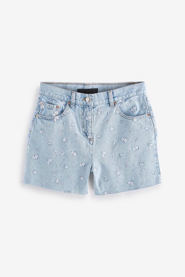 Next Jeansshorts Denim-Hochbundshorts mit ausgefranstem Rand (1-tlg)