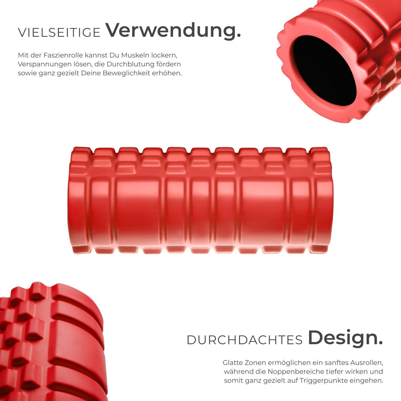 tectake Fitnessrolle Hartschaumrolle zur Triggerpunkt-Selbstmassage (1-tlg), Massagerolle mit verschiedenen Noppenzonen