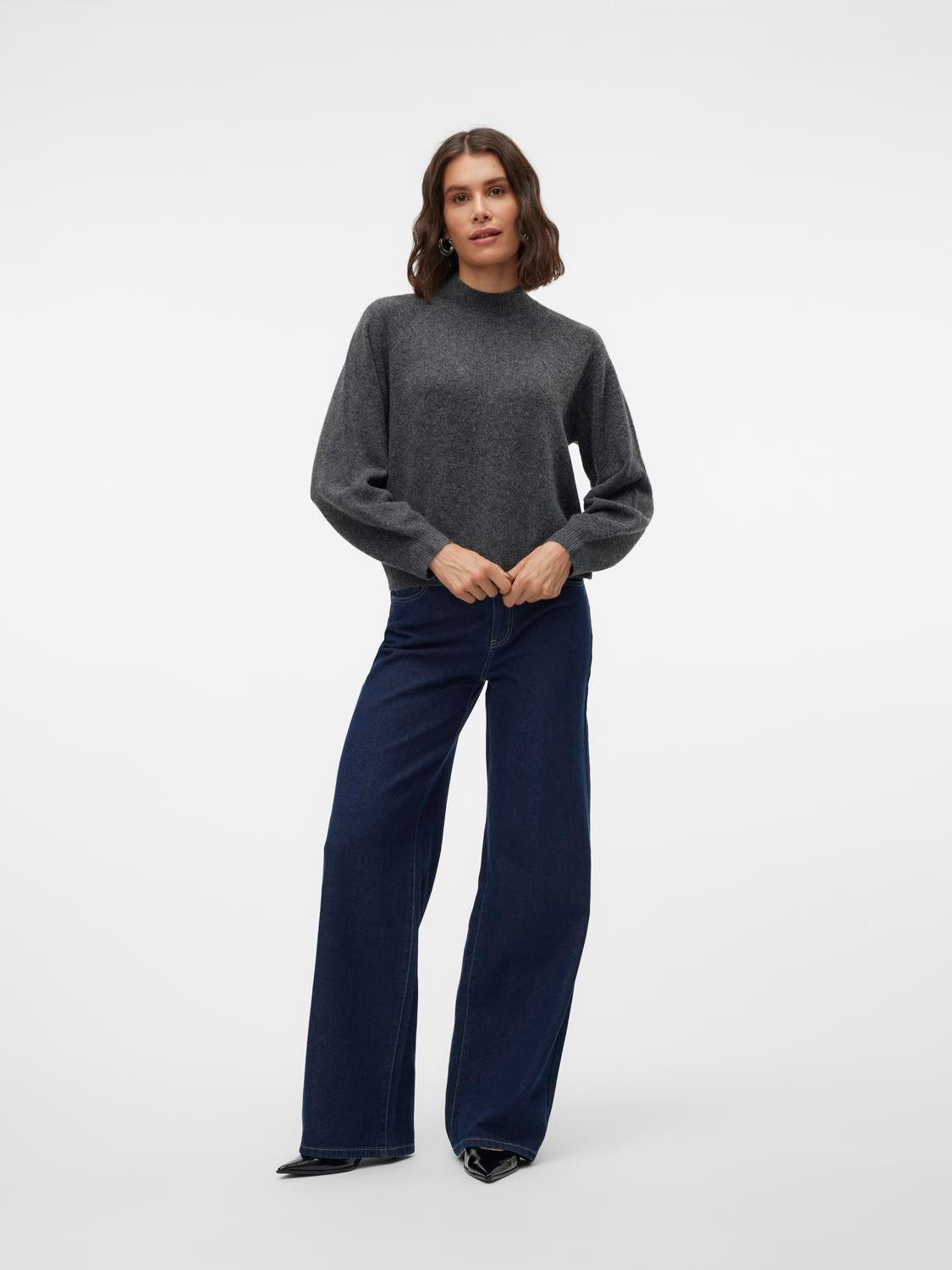 Vero Moda Strickpullover VMLEAF LS HIGH NECK PULLOVER ENT Materialmix, mit Wolle und Stretch, regular fit