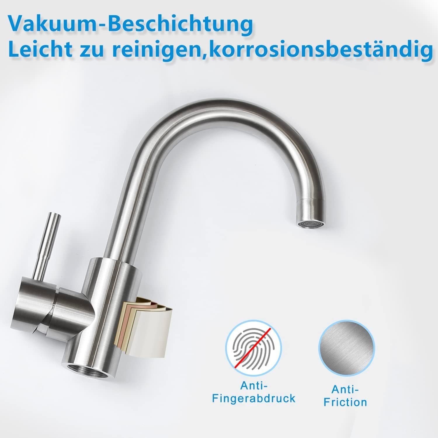 Nettlife Waschtischarmatur Kaltwasserhahn Hochdruck Mischbatterie Nickel Edelstahl Mischbatterie für Badezimmer