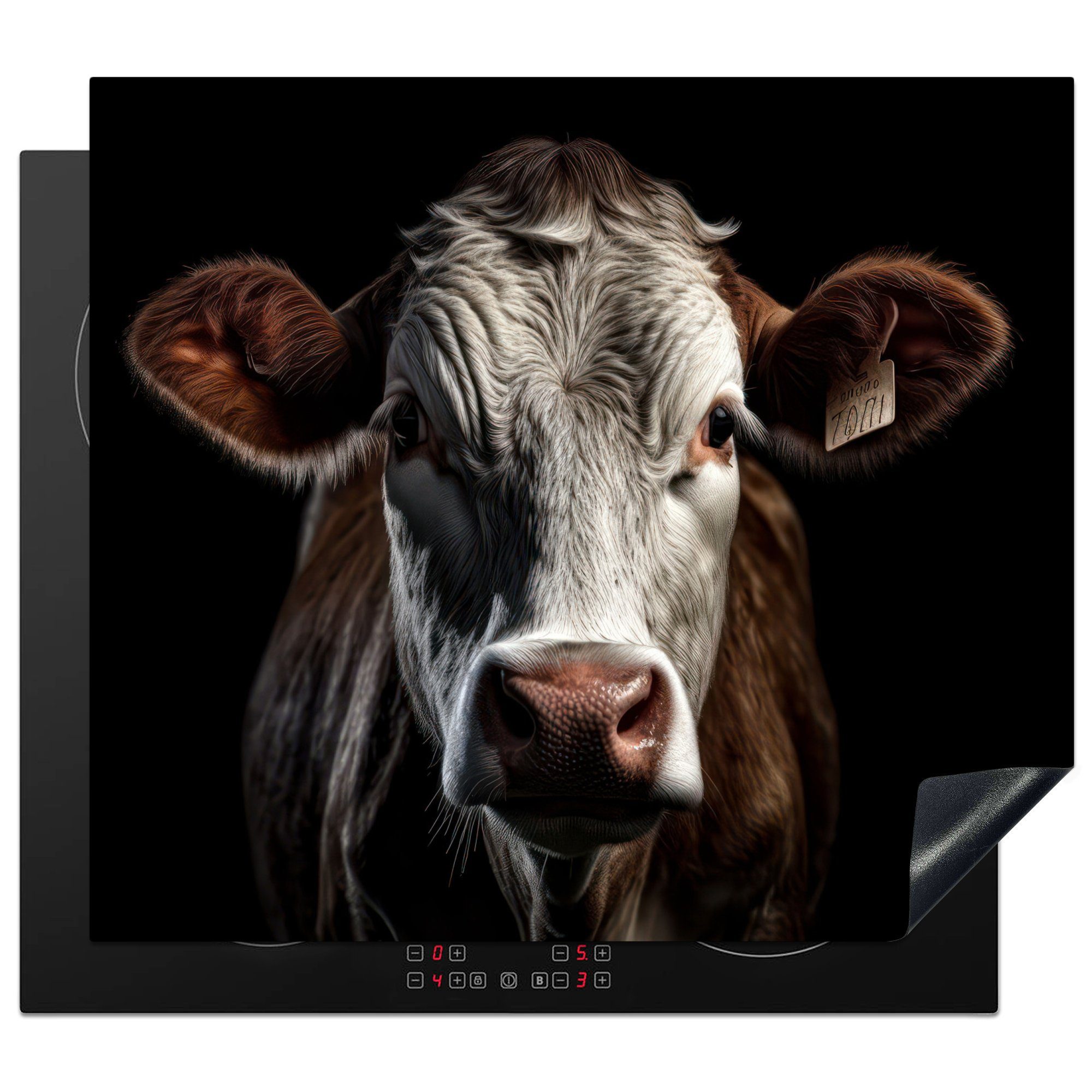 MuchoWow Herdblende-/Abdeckplatte Kühe - cm, (1 nutzbar, Mobile - Schwarz, Arbeitsfläche Vinyl, tlg), - Ceranfeldabdeckung Porträt 60x52 Tiere
