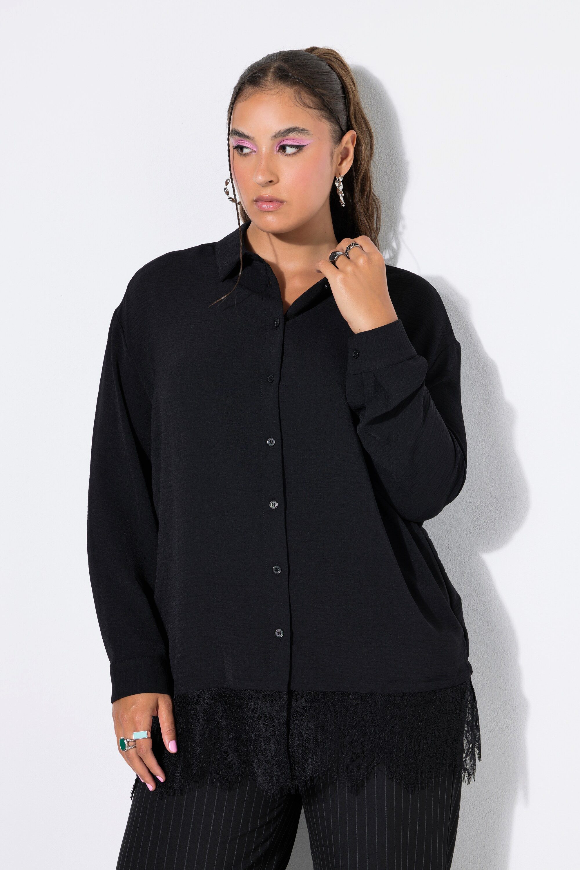 Studio Untold Hemdbluse Hemdbluse Straight Shape Spitzensaum