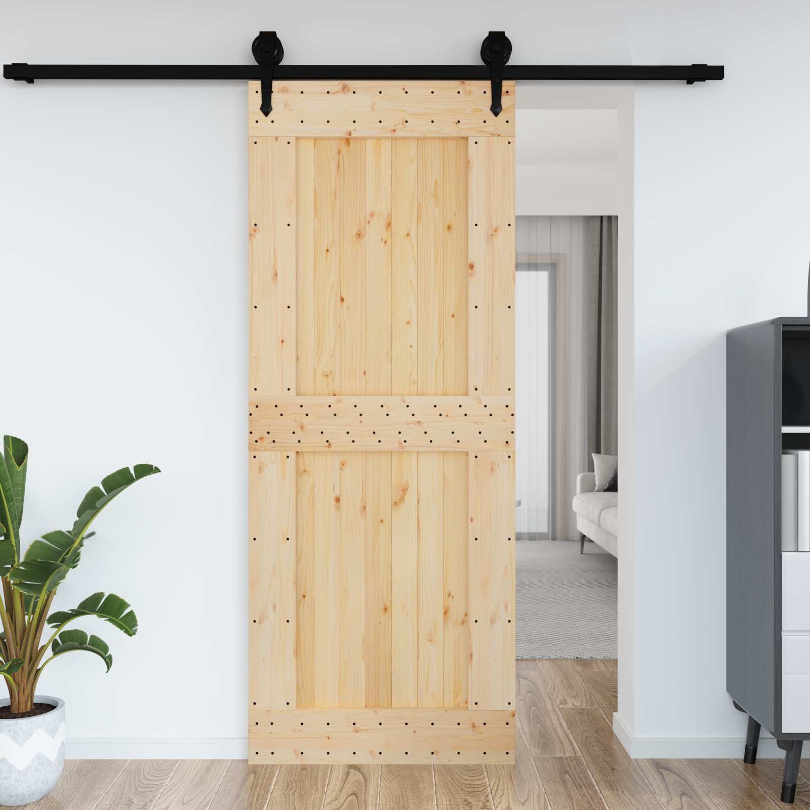 vidaXL Schiebetür Schlichte Tür NARVIK 90x210 cm Massivkiefer (Unbehandelt) Natur (1-St) – Bild 4 von 5