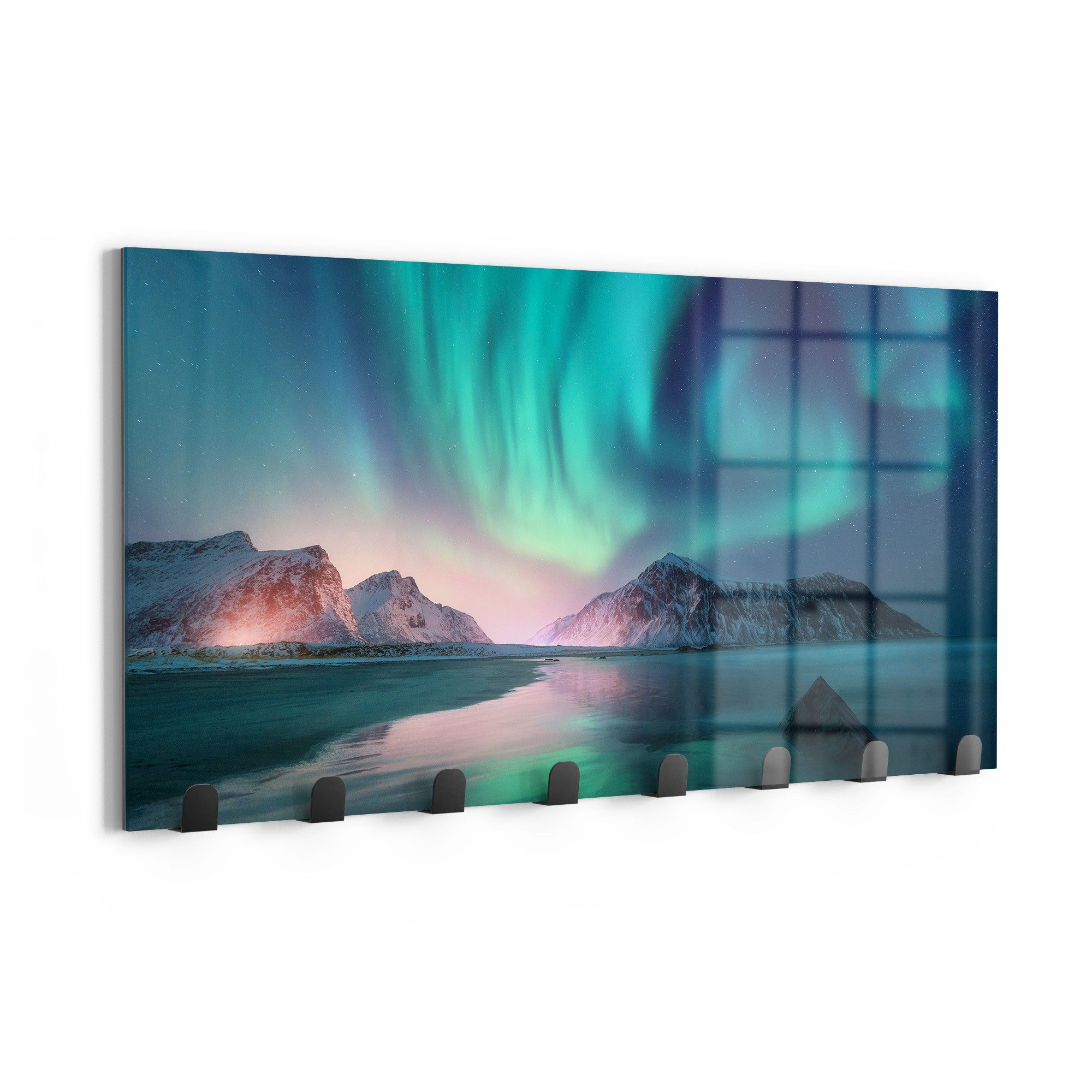 DEQORI Kleiderhaken 'Das Nordlicht der Lofoten', Glas Garderobe Paneel magnetisch beschreibbar