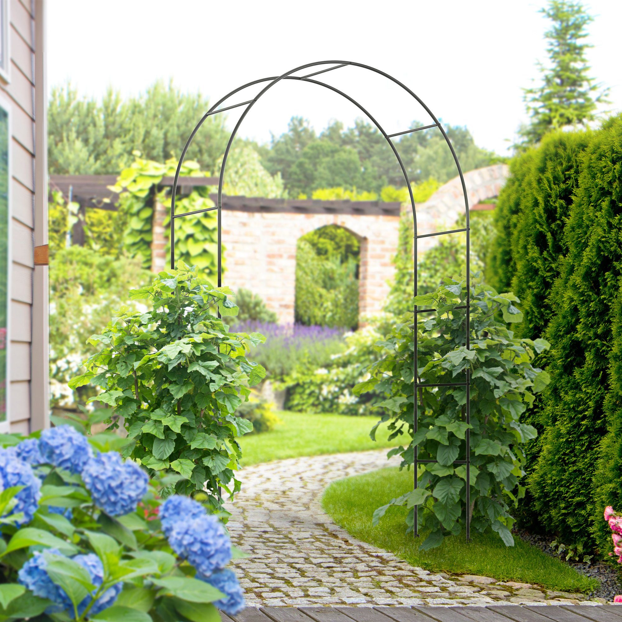 Outsunny Rosenbogen Rankpflanzen zur Unterstützung, Rosengestell für Gartendekoration Gartenbogen aus Metall für Kletterpflanzen, 1 St., Torbogen, Schwarz, 140 x 40 x 240 cm