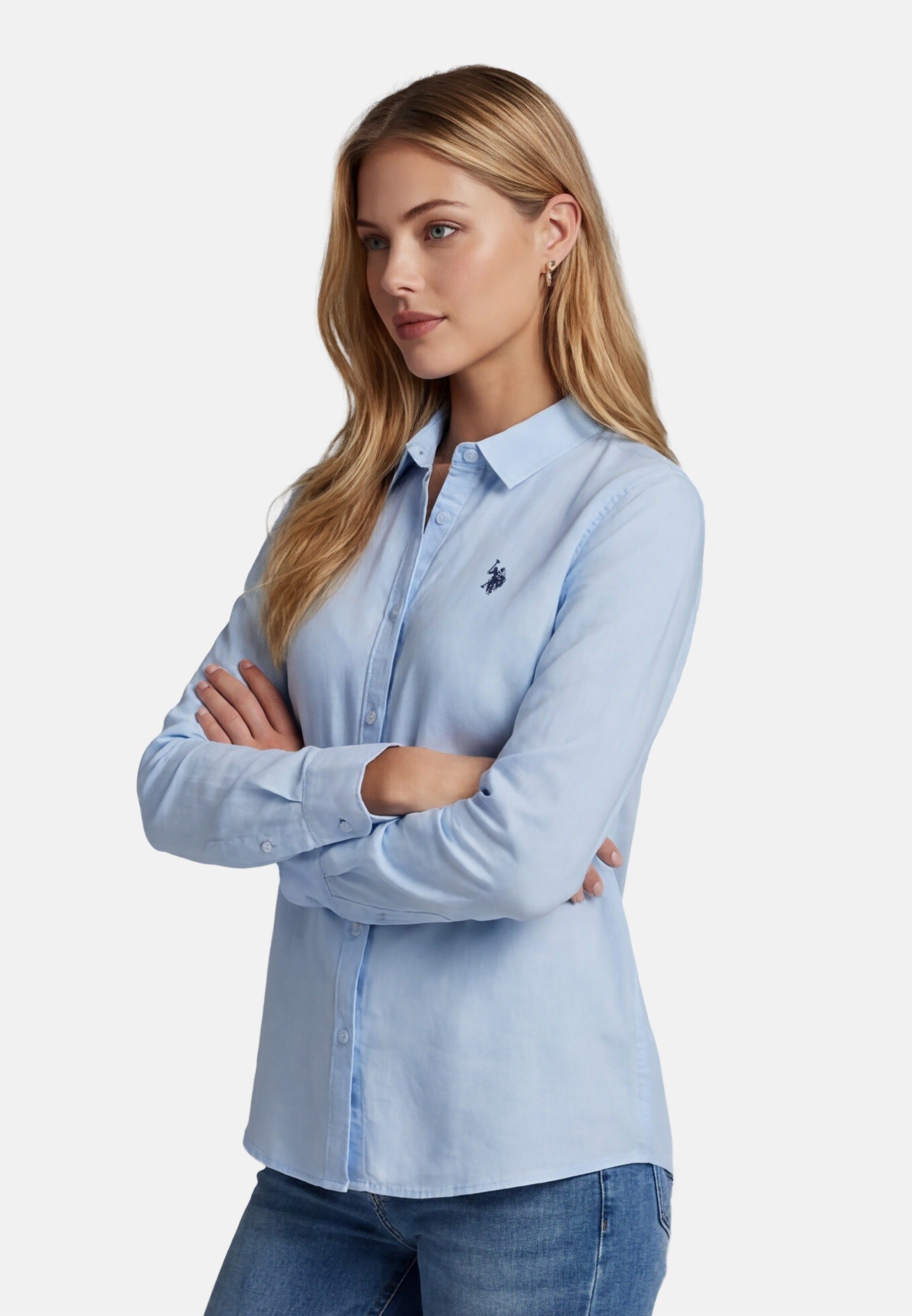 U.S. Polo Assn. Blusenshirt USBellaa Damen - Leinenbluse luftig mit Knopfleiste Leichtes Sommerhemd aus Leinenmix mit Kragen